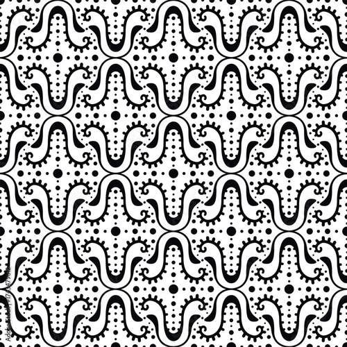 Monochrome abstract seamless pattern with ornamental symmetry