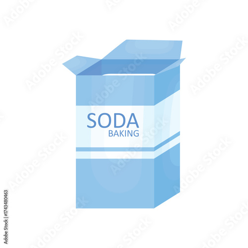 A pack of baking soda in a blue container on a white background. Concept for home baking.