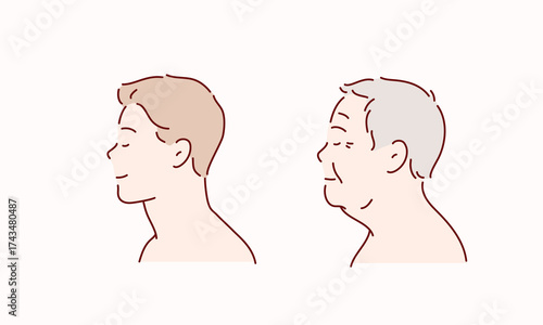 Young man and old grandfather side profile illustration hand drawn style vector design illustrations.