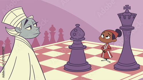 Intense chess match unfolds as determined players strategize their next moves on the game board, thinking deeply with focus and concentration