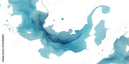 Blue paint and ink splashes create a watercolor texture illustration with a grunge element