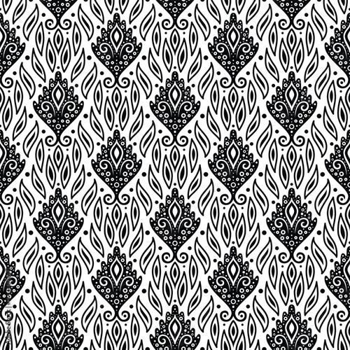 Decorative monochrome vector pattern with seamless repetition. Great for wallpaper, wrapping paper, and surface design