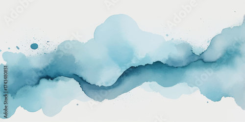 Bright blue sky with clouds and a watercolor texture creates an abstract background for a serene nature scene