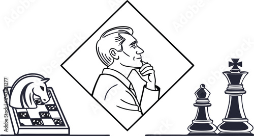 Thoughtful businessman contemplating chess strategy, planning winning moves with focus and intelligence
