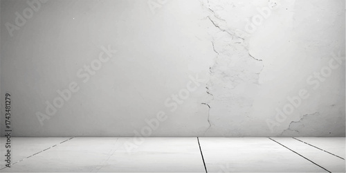 Dark gray concrete wall and floor create a grungy empty room with rough cement texture and vintage light