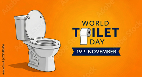 Clean White Toilet with Open Lid, Illustrated for World Toilet Day Celebration