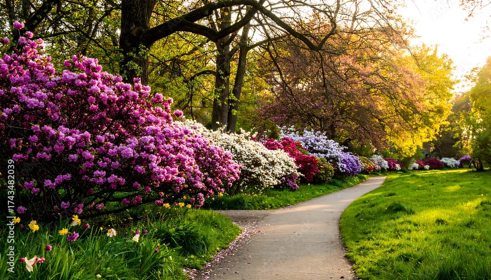 Naklejka premium Springtime park path blossoms