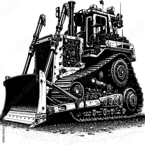 Bulldozer Power: A powerful bulldozer, rendered in striking monochrome, stands ready for heavy-duty work, showcasing its robust design and formidable capabilities.