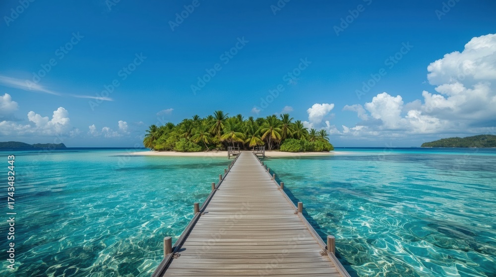 Obraz premium Tropical Island Paradise Wooden Pier Clear Turquoise Ocean