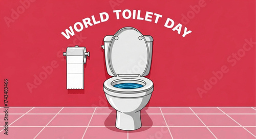 White Toilet with Open Lid and Blue Water, World Toilet Day Pixel Art