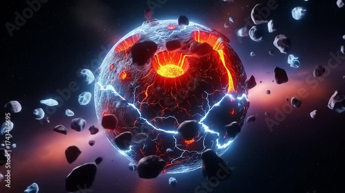 Wallpaper Mural Fiery Planet Destruction - A Cosmic Cataclysm in Stunning Detail. Torontodigital.ca