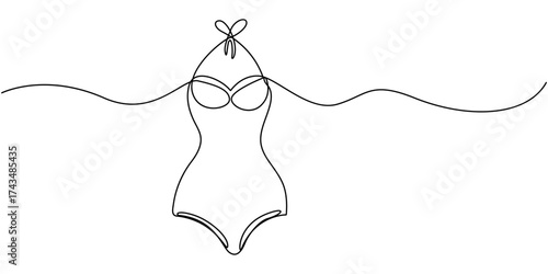 
Cute swimsuit icon continuous one line drawing, continuous line drawing of swimsuit symbol, Bikini Bottom Single Line Drawing with Editable Stroke, abstract line art illustration symbolizing summer, 