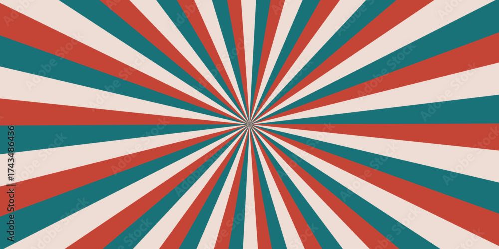 Fototapeta premium Retro horizontal background with bright rays in the center. Rotating spiral stripes. Sunburst or solar burst retro background. Vector illustration.