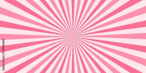 Retro horizontal background with bright rays in the center. Rotating spiral stripes. Sunburst or solar burst retro background. Vector illustration.