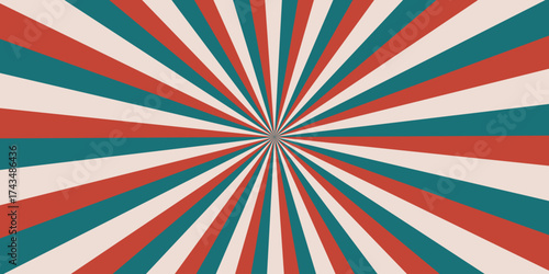Retro horizontal background with bright rays in the center. Rotating spiral stripes. Sunburst or solar burst retro background. Vector illustration.