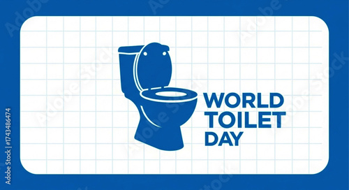Blue Toilet Illustration with Open Seat and Lid for World Toilet Day