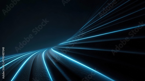 Futuristic Blue Light Waves with Dark Background and Dynamic Flow