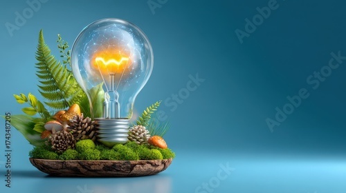 Creative Light Bulb Design Surrounded by Nature and Greenery