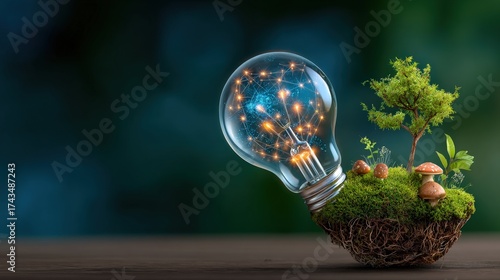 Creative light bulb concept with nature and technology fusion