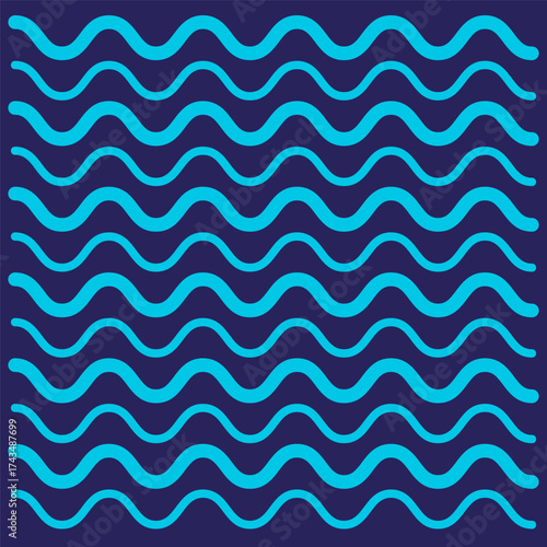 Wavy liquid pattern. Abstract fluid texture. Seamless wave illustration. Vector blue background.