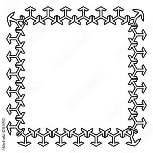 Anchor chain border. Marine rope frame. Ship equipment design. Vector nautical illustration.