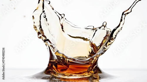 A dynamic capture of liquid erupting upwards, displaying intricate shapes with a white backdrop