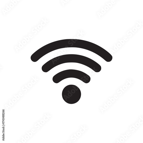 A simple black and white illustration of a wifi symbol with three curved lines and a circle below it