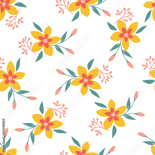 Cute hand drawn feminine seamless pattern with wildflowers
