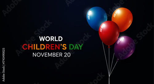 Four glossy balloons in blue, orange, red, and purple colors.