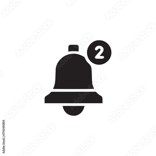 A black bell icon with a notification badge indicating two new alerts on a white background space