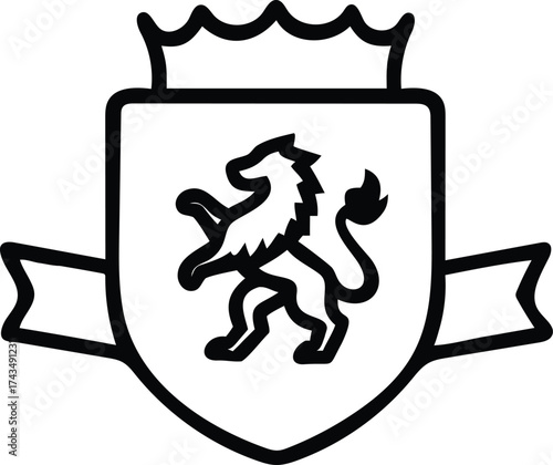 banner shield with lion emblem outline icon. royal medieval concept
