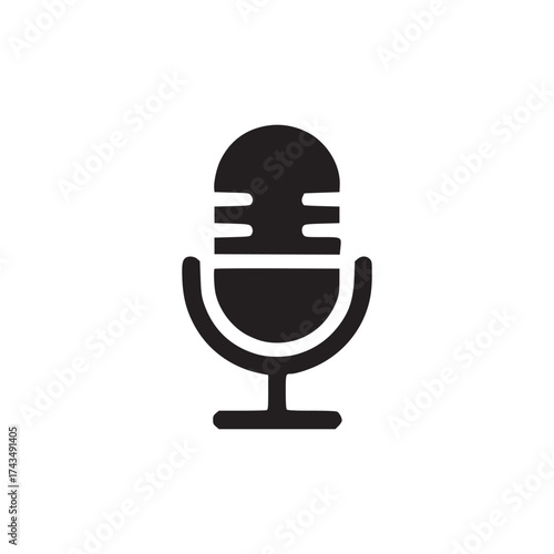 A simple black microphone icon centered on a white background in a minimalist style graphic design