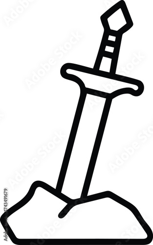 knight's sword in stone outline icon. legendary Excalibur symbol