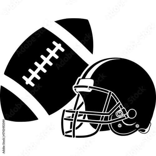 Gridiron Essentials: A sleek, monochromatic illustration of a football and a helmet, emblematic of the intensity and passion of the sport.