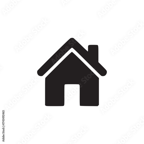 A simple black house icon with a chimney on a white background representing home or navigation button