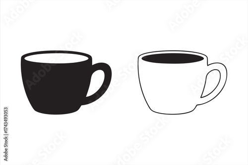 Black and white coffee cup vector illustration for cafe and restaurant branding.