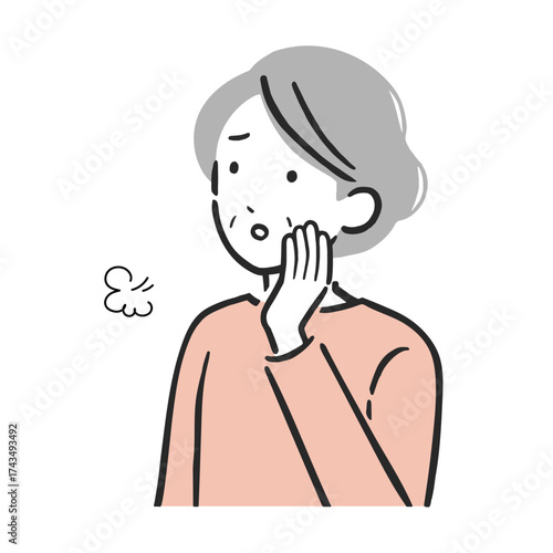 Senior Woman Sighing Illustration – Elderly Female Feeling Worried and Tired, Simple Vector