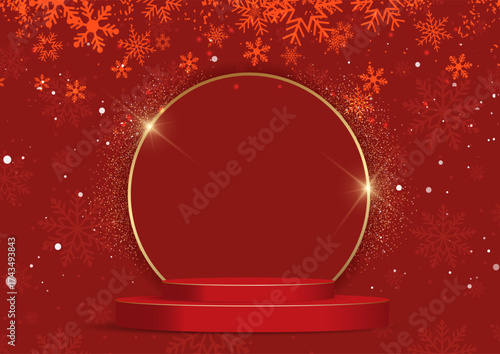 Christmas background with an empty display podium 