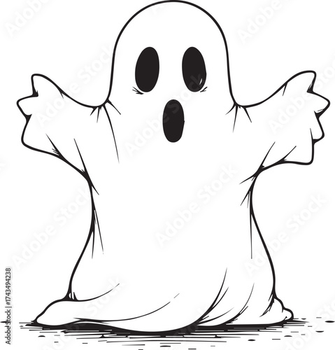 A cartoon ghost with a wide open mouth and black eyes, ready for a night of spooky fun. This illustration captures the spirit of Halloween.