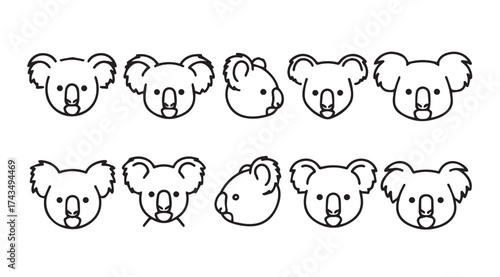 Collection of cute hand-drawn koala faces in various adorable poses and expressions vector