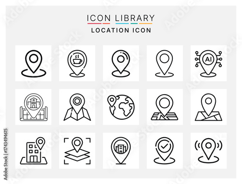 Location and pin icon pack in modern thin line style