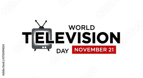Retro Television Icon with Antenna Celebrating World Television Day on White Background.
