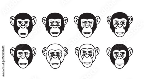 Diverse monkey face expressions set for graphics and design projects with various moods vector