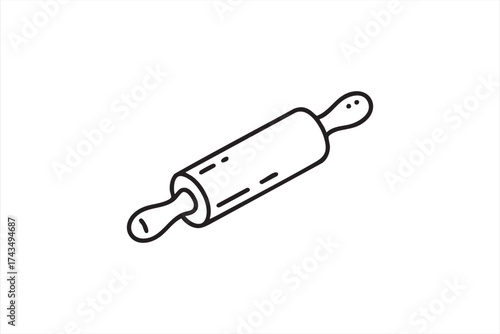 Black and white rolling pin vector design for pastry, dough, and bakery visuals.