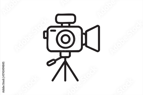 Flat vector illustration of camera setup for studio and visual production themes.