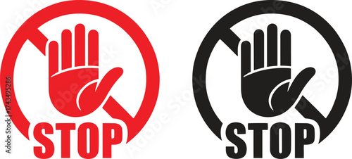 Stop Sign Icons – Hand Warning and Prohibition Symbol Vector Illustration Isolate on White Background 