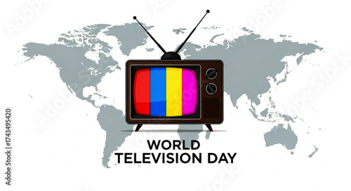 Vintage Television Set with Color Bars and Antennae