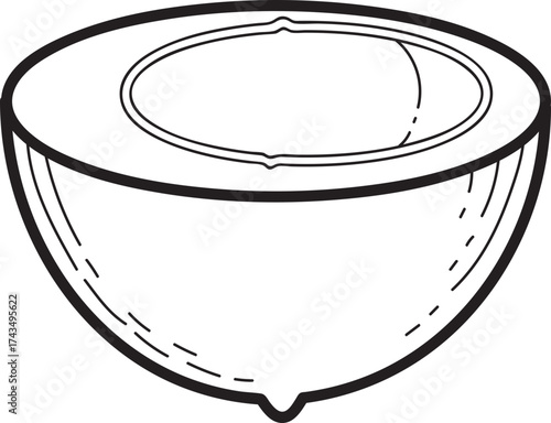 Tropical Coconut Halved Line Art Illustration