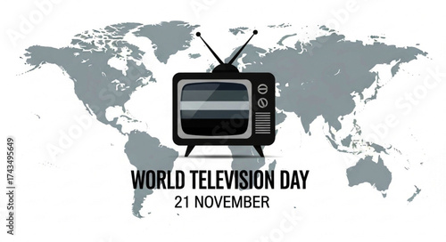 Vintage Television Set with Antennae and Screen Displaying Horizontal Lines