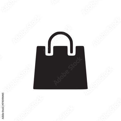 A simple black shopping bag icon isolated on a plain white background in a minimalist style image